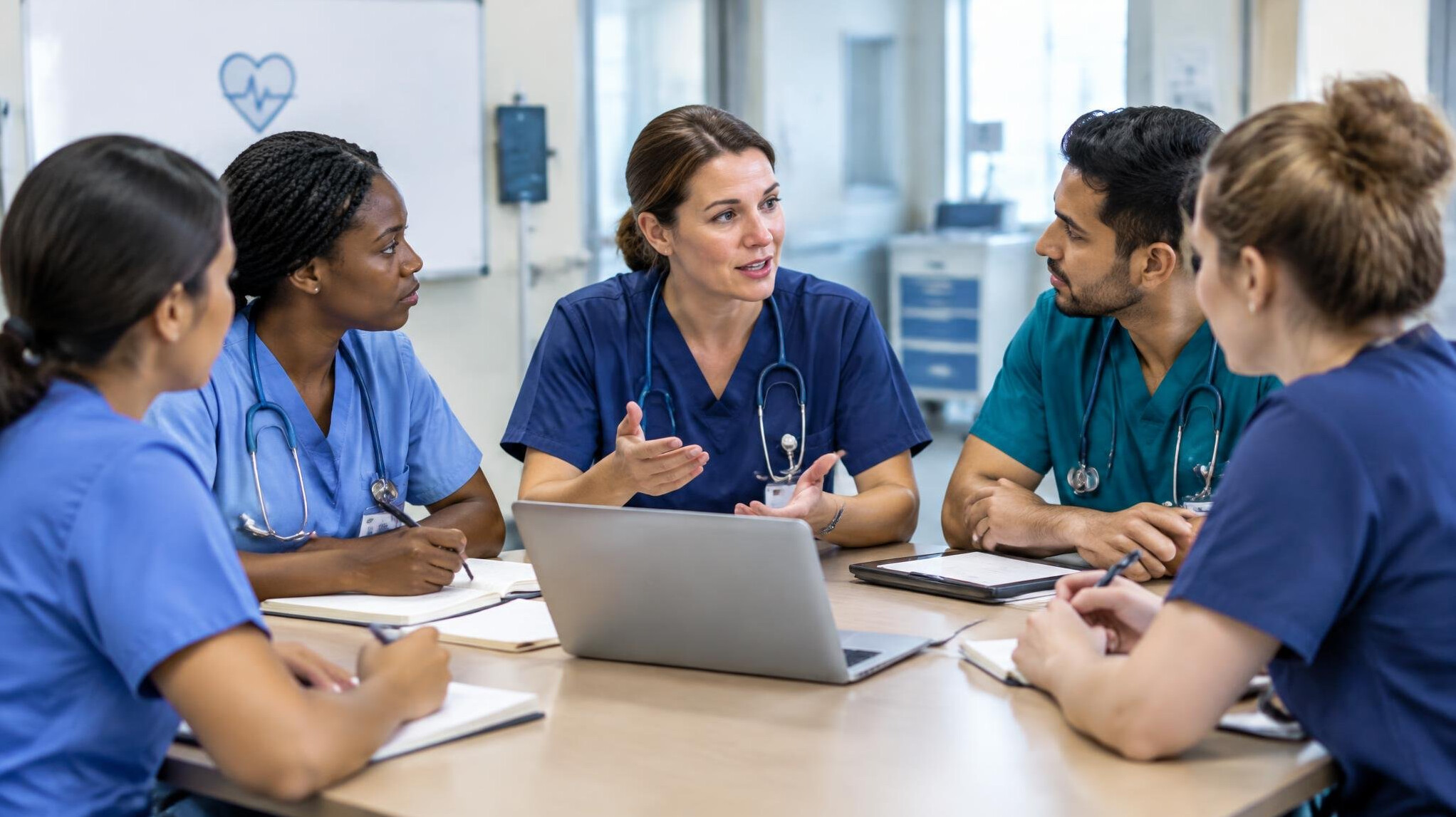 nurses in group discussion